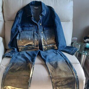 2 pc. Denim and Gold Jacket and Pant